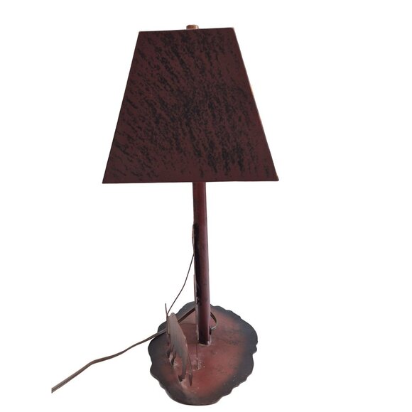 VTG Western Decor Cut Metal Bedside Table Lamp Rodeo Cowboy Boots Calf Roping - Picture 3 of 13